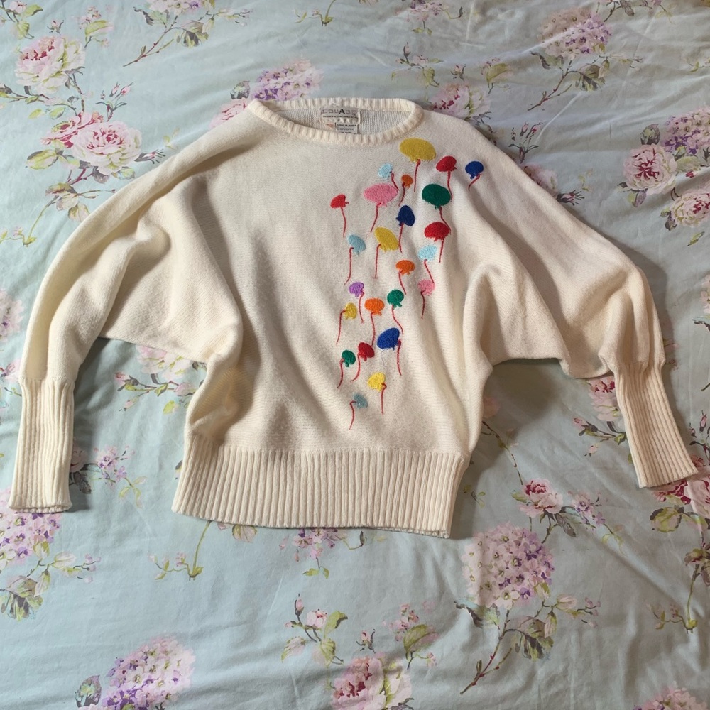 Vintage Dolman Sleeve Off White Balloon Sweater